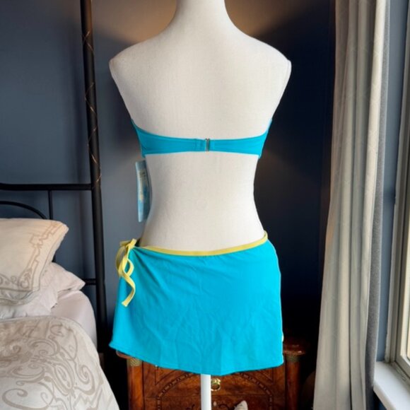 NWT Late 90s Vintage Y2K Aqua and Yellow String Bikini With Skirt - Picture 7 of 12